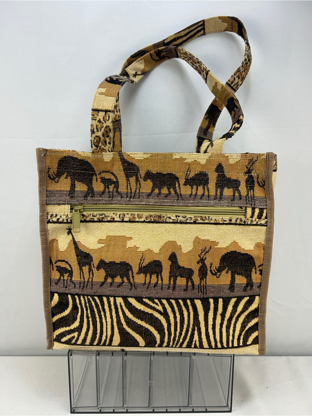 Safari Print Canvas Tote Bag in Tan and Brown